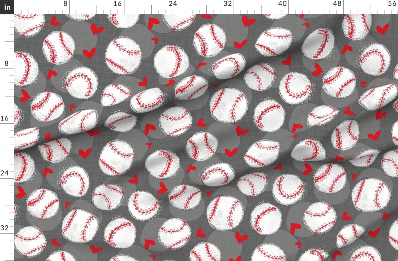 Spoonflower Fabric - Baseball Lovers Sport Texture Fan Grey Balls Ball Game Hot Dogs Printed on Organic Cotton Sateen Fabric by The Yard - Sewing Quilting Apparel Home Decor