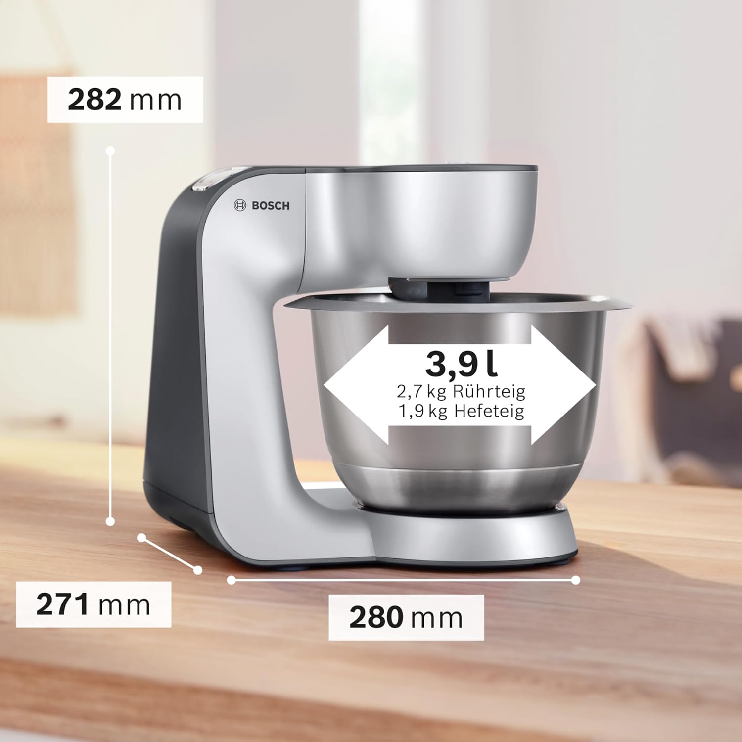 Bosch Küchenmaschine Serie 4 Schüssel 3,9 L spülmaschinenfest Mixer 1,25 L Fleischwolf Zitruspresse Knethaken Rührbes...