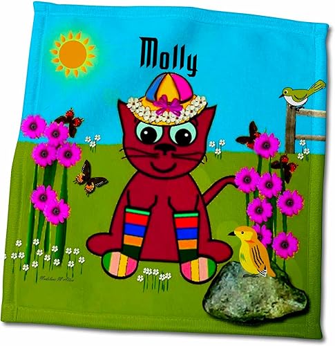 3dRose Molly - Decorative SmudgeArt Art Design - Cat in Rainbow Socks - Towels (twl-49960-3)