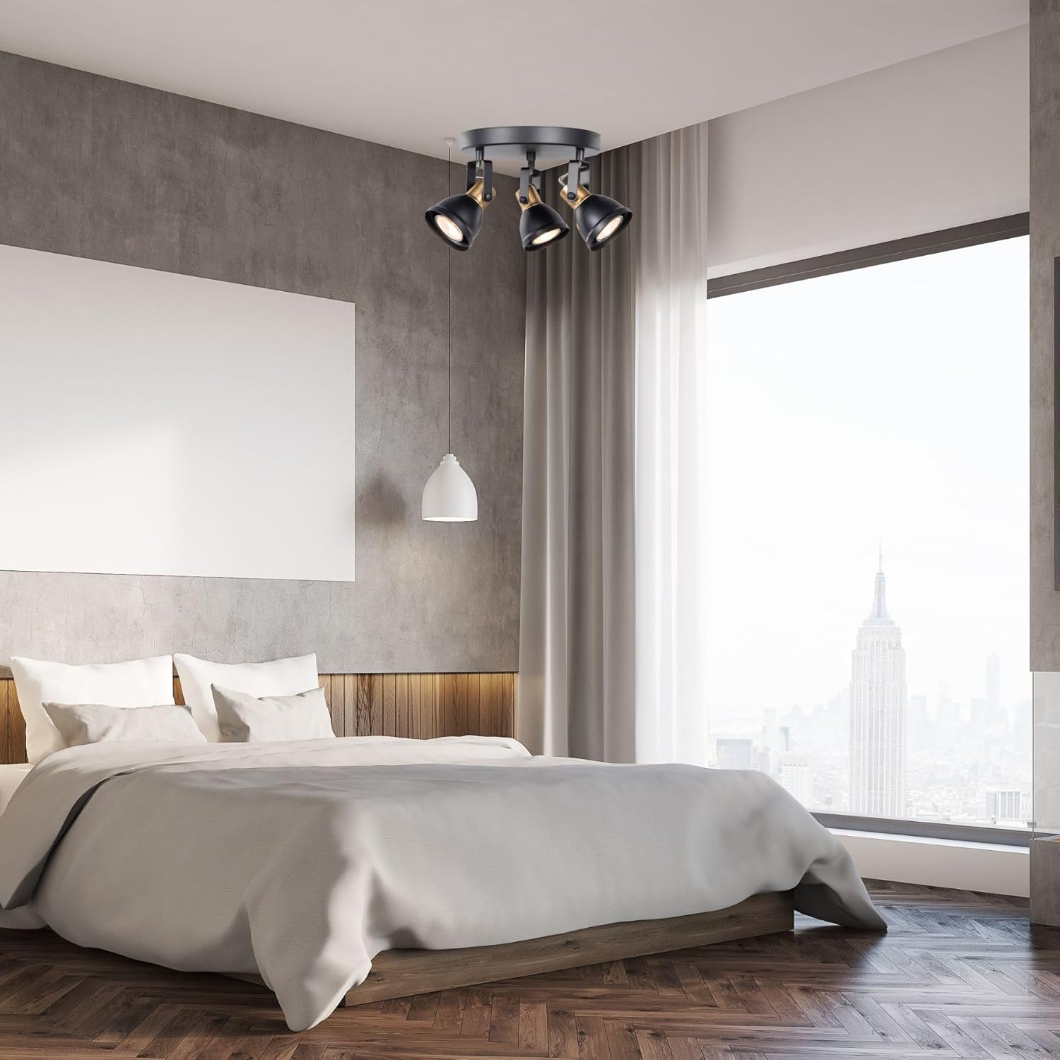 3 Light Track Lighting Kit, Matte Black Brass Finish with Modern Directional Round Ceiling Spotlight Fixture for Kitchen,Bedroom,Living Room,Home Improvement