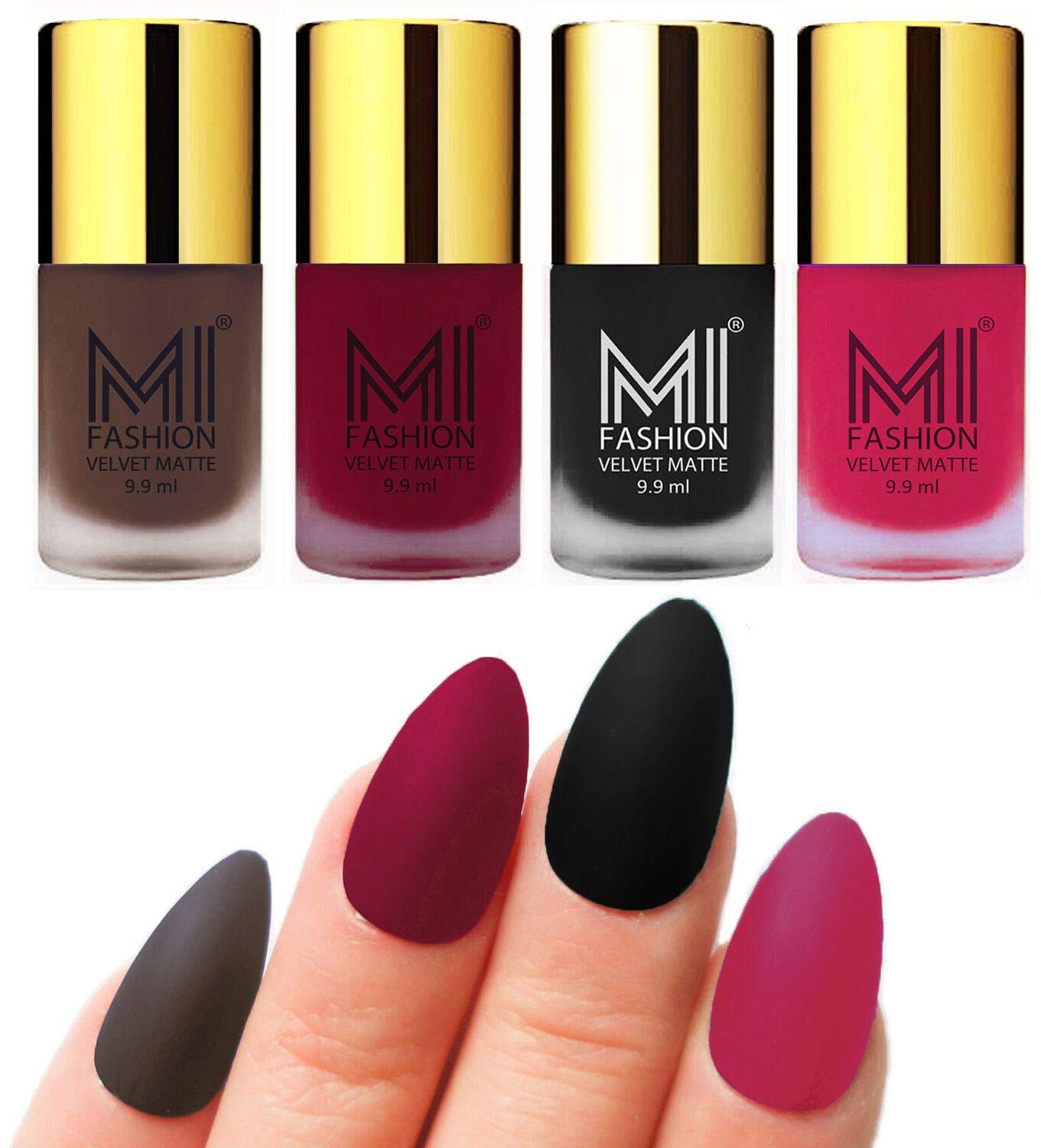MI FASHION Velvet Matte Pigmented 9.9ml Each Nail Paint Combo Stay-Smooth Nails Coffee, Mauve, Black, Pink (Pack Of-4)-image-41