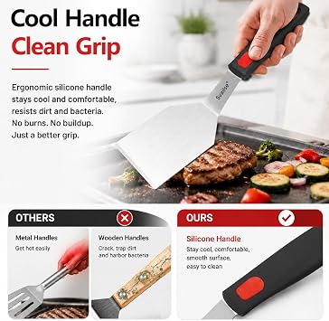 Metal Spatula of 2, Stainless Steel Solid & Slotted Turner Set