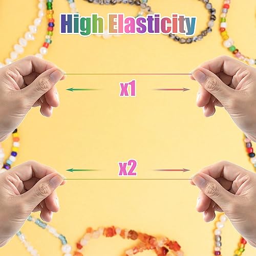 Miniatura 2 de Dreamtop Cuerda elástica de 0.039 in, cuerda elástica de cuentas de arcoíris de 328.1 ft para pulsera, cuerda elástica de cuentas de poni para hacer
