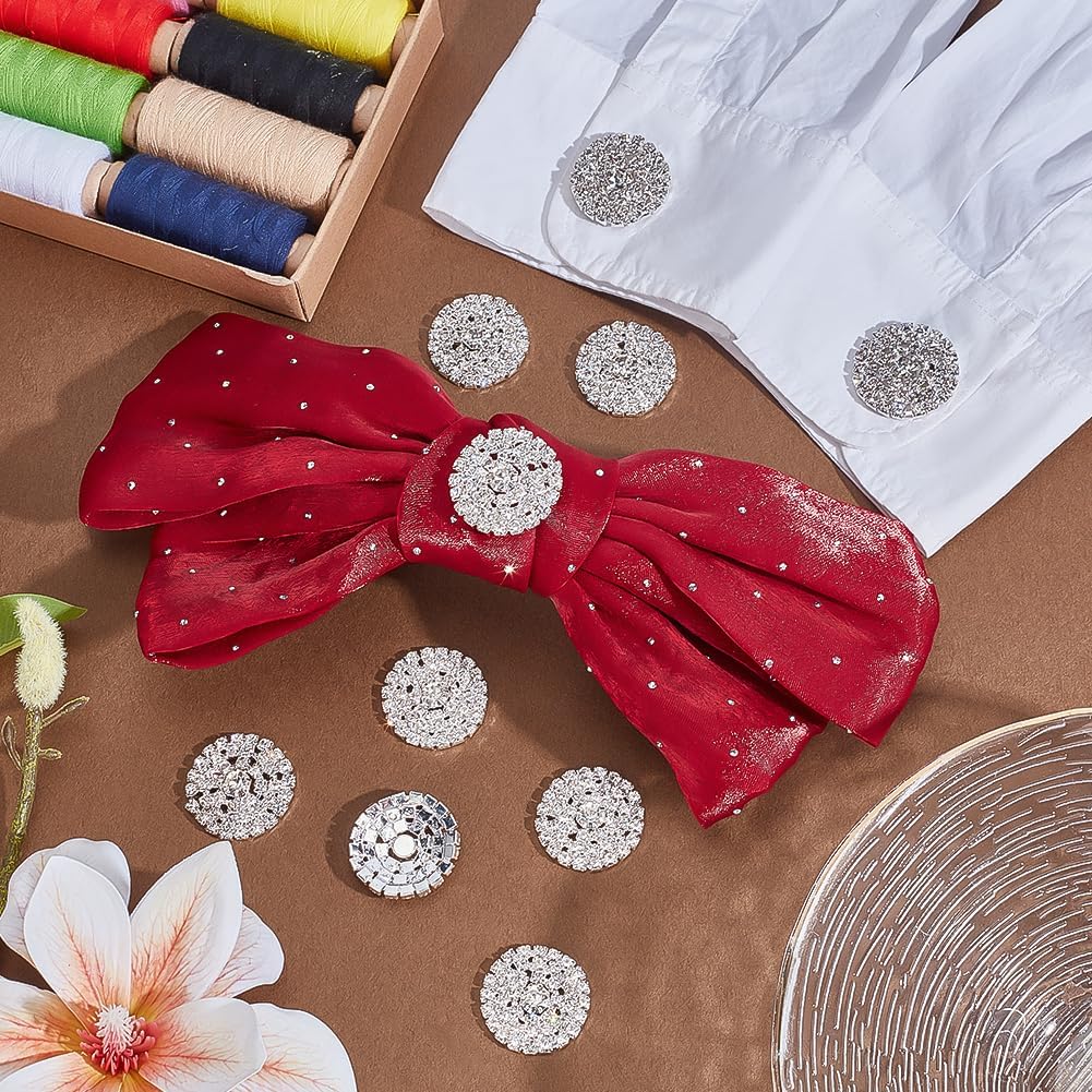 PH PandaHall 12pcs Rhinestone Buttons Sew on Crystal Buttons Without Hole 26mm Silver Flatback Button Accessory Flat Round Decorative Button for Garment Clothing Sewing Wedding Embellishments Decor