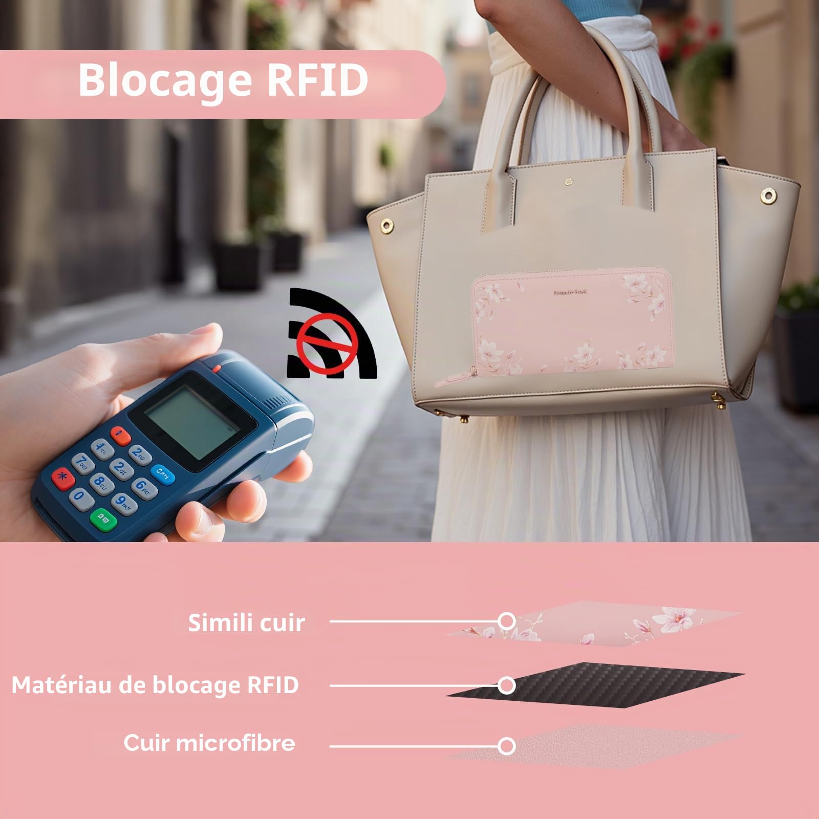Pomelo Best Portefeuilles Femme en Cuir PU Porte Monnaie Zippé Téléphone Portabe en Fleur Primé avec Courroie de Poignet - RFID Blocage Cadeaux pour Femmes Filles