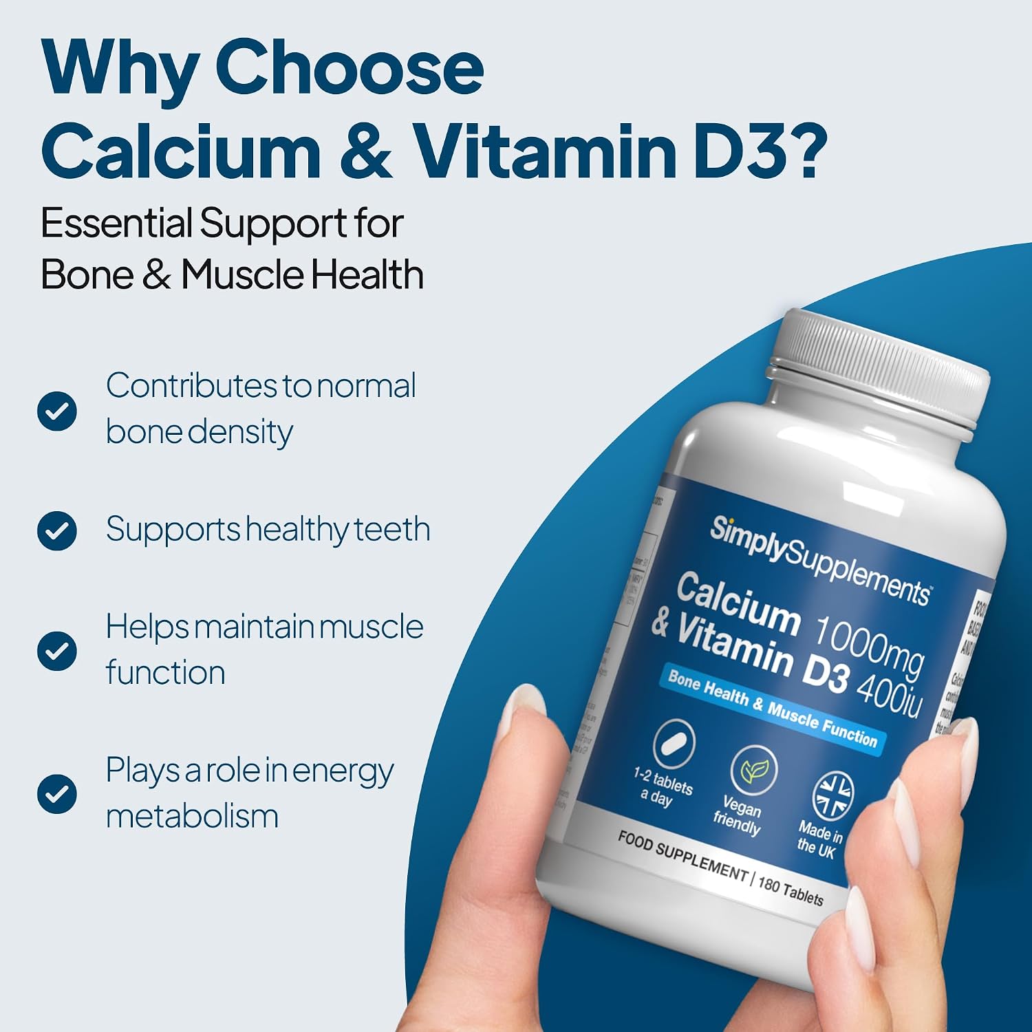 Simply Supplements Calcium & Vitamin D3 1000mg – Tablets