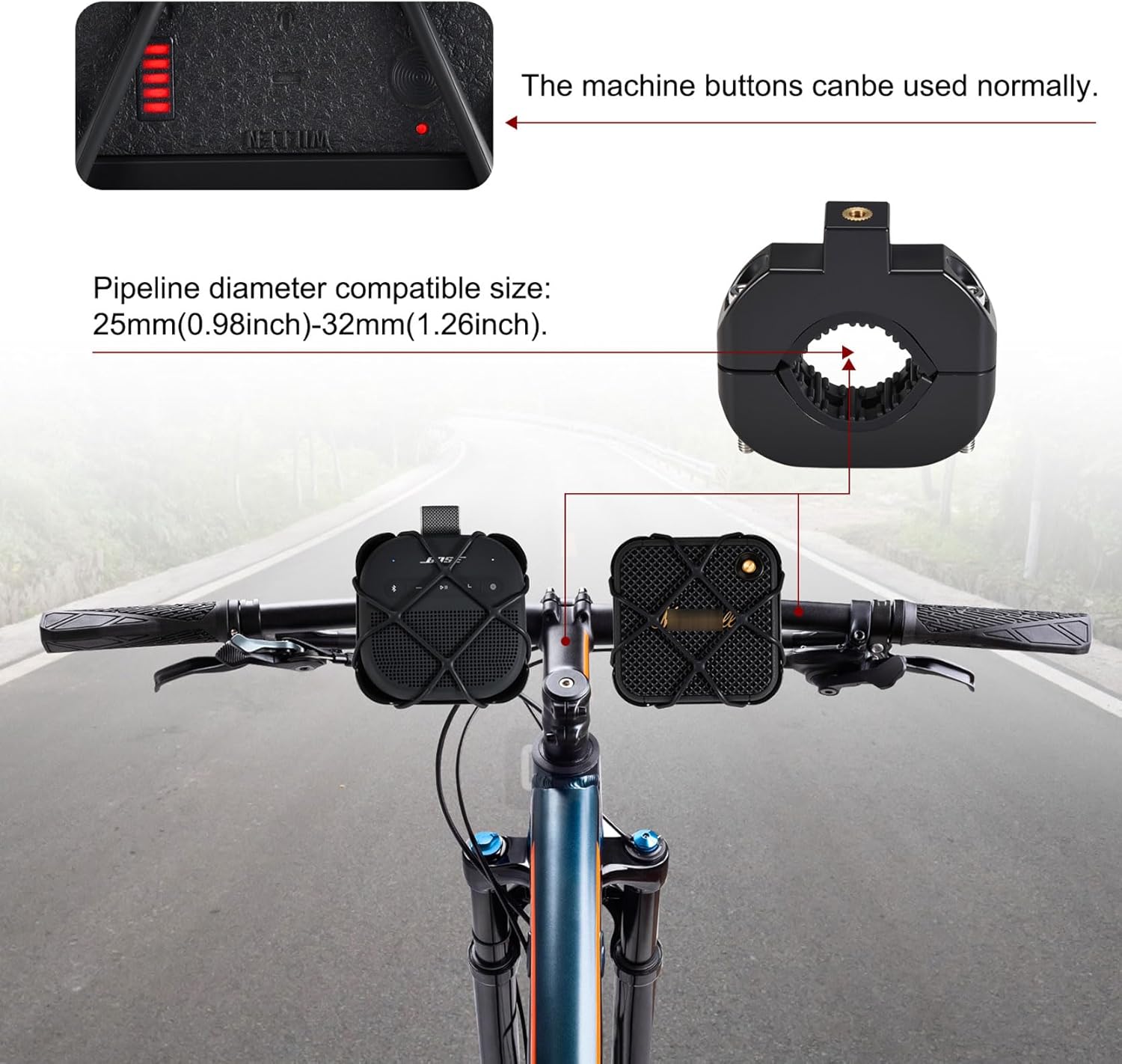 Universal Bicycle Handlebar Mounted Bracket for Marshall WILLEN 2 /WILLEN/Bose SoundLink Micro 2 / Micro Speaker, Portable Bluetooth Speaker Mount Holder for Bike/Golf Cart/Boat Railing - Image 5