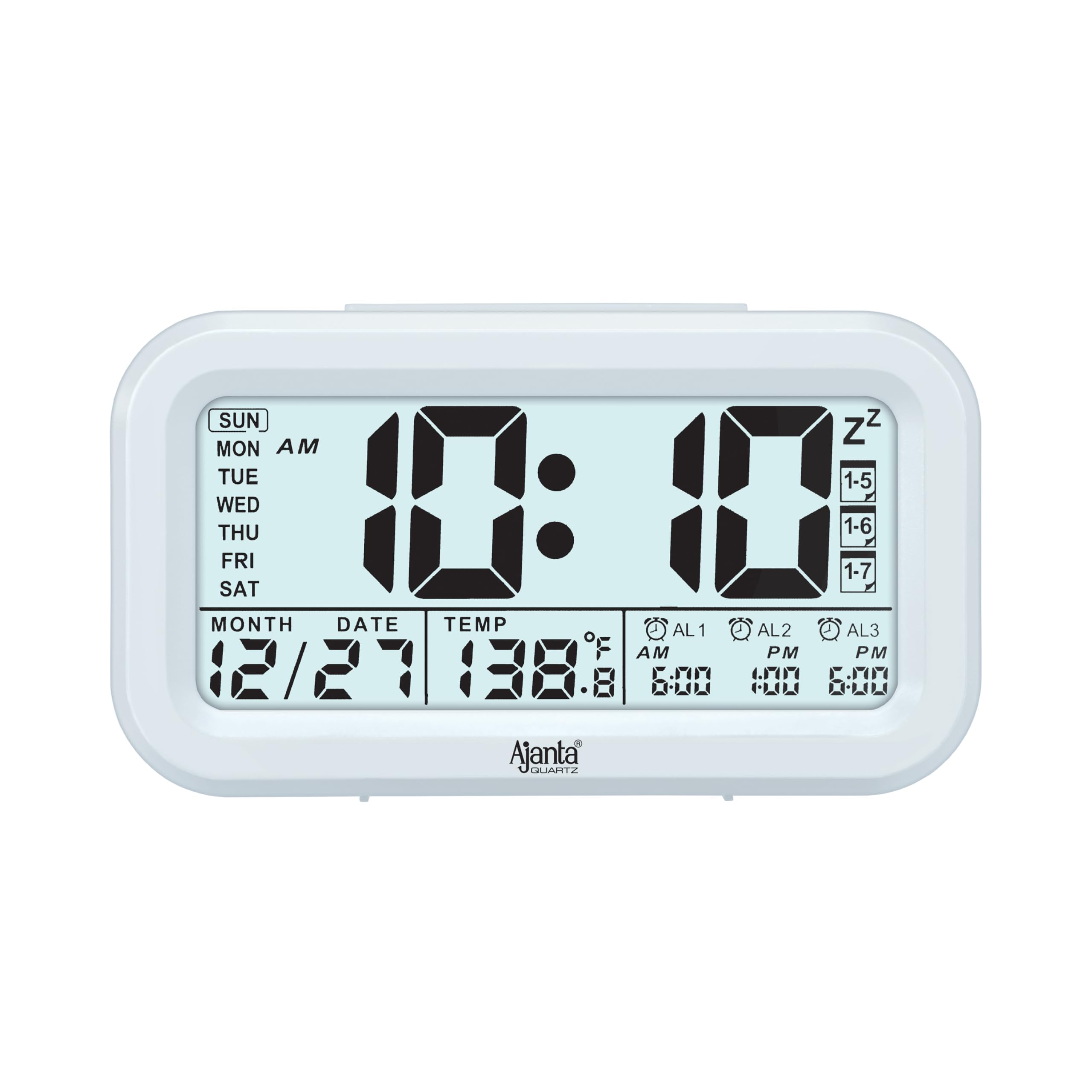 Ajanta Digital Tabel Alarm Clock | Smart Night Light | Temperature Display| Multi-Functional Weekly Alarm Settings | Snooze Digital Backlit Alarm Clock (White) (White)-image-28