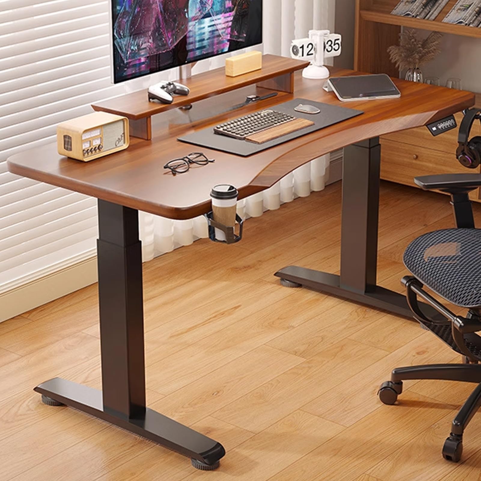 CGCSYZ Adjustable Standing Desk with Beveled 45° Curved Design - Memory Height Levels - Brown Office Computer Desk for Home or Office (Brown 47.2in/120cm)
