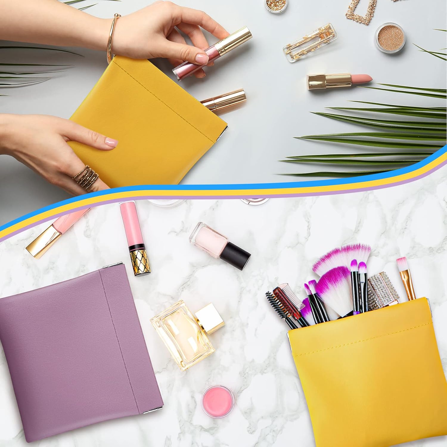 Hoolerry 30 Pcs Small Makeup Bag Portable Mini Women's Leather Pouches Self Closing Coin Purse Bulk Waterproof Lambskin Cosmetic Bag for Travel Lipstick Cosmetic Headphones Jewelry