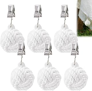 AVLA 6 Pack Tablecloth Weights, Heavy Cloth Pendant with Metal Clips, Resin Round Ball Hangers, Table Covers Clamps for Decoration, Outdoor, Picnic, Family Dinner Party, White