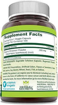 Herbal Secrets Shatavari Supplement | 500 Mg Per Serving | 120 Veggie Capsules | Non-GMO | Gluten-Free | Made in USA
