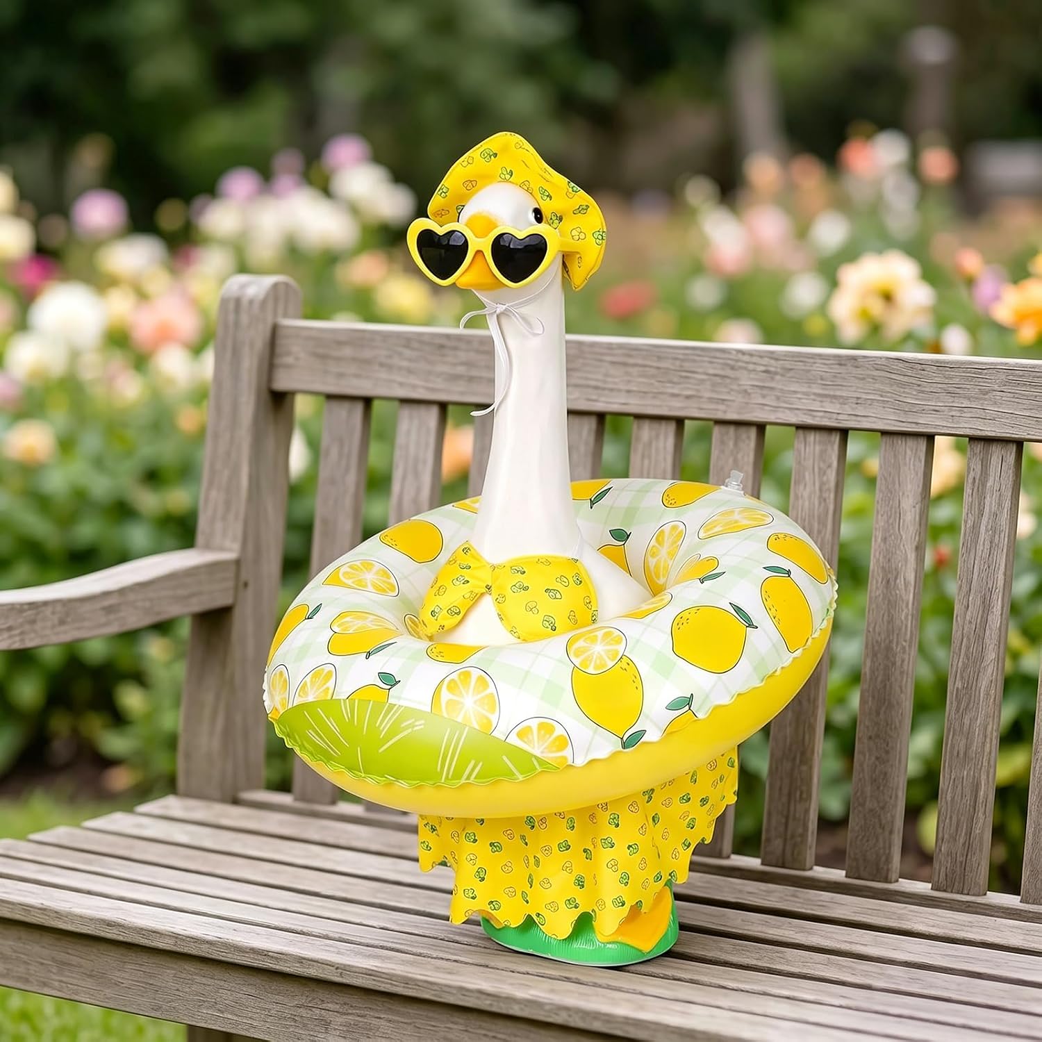 MASU&FHWE Porch Goose Outfits Yellow Lemon Bikini Summer Goose Clothes with Hat Swimsuit Floatie Sunglasses Set for Lawn, Yard, Garden,Porch Goose Decor image 5