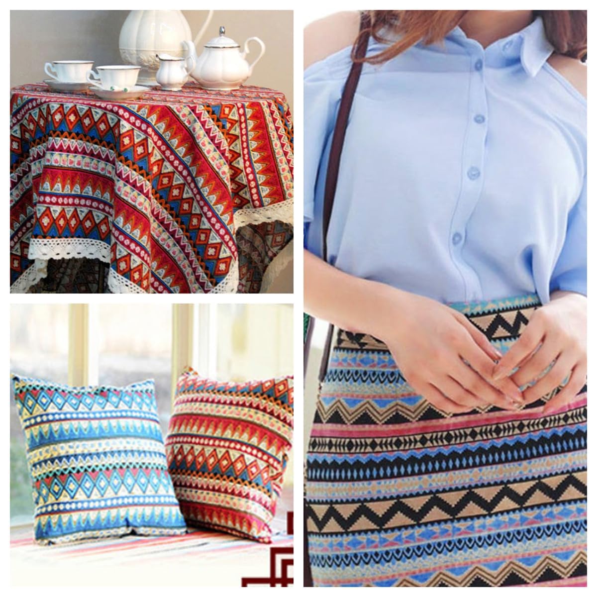 1m*1.5m Vintage Jacquard Stoffe Ethnischer Stil Patchwork Stoffe 60% Leinen + 40% Baumwolle Boho-Stoff Für Heimdekoration Nähen Quilt DIY (#07,5m)
