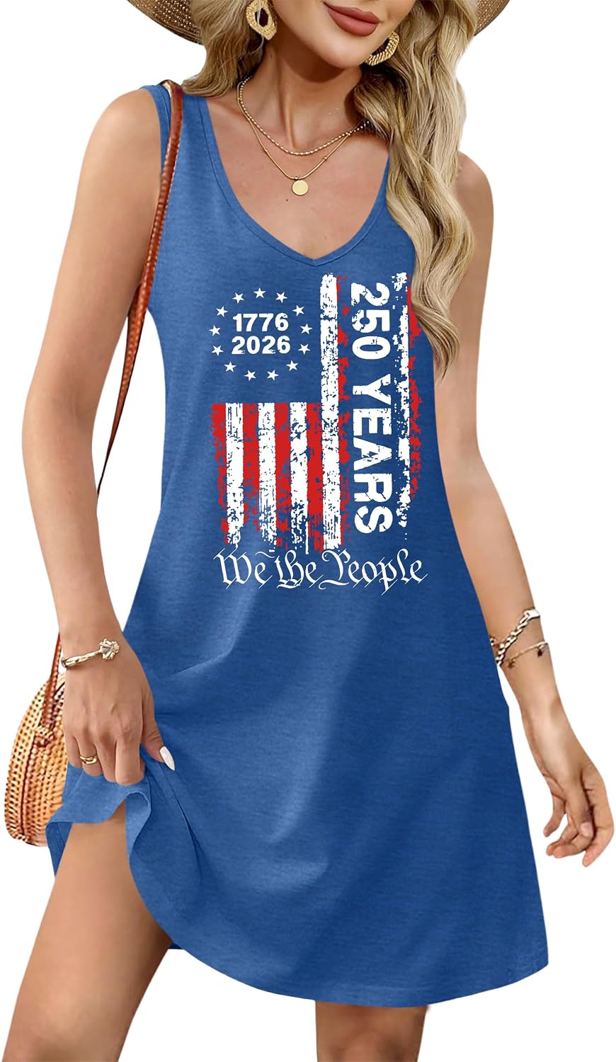 NEWWEN American Flag Dress Women 4th of July Sleeveless Tank Dress 250 Anniversary USA Patriotic Summer Sundress