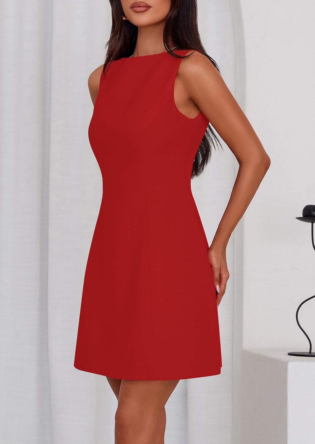 PRETTYGARDEN Womens Formal Short Dresses 2026 Summer Sleeveless Boat Neck A Line Elegant Mini Cocktail Party Dress - Image 3