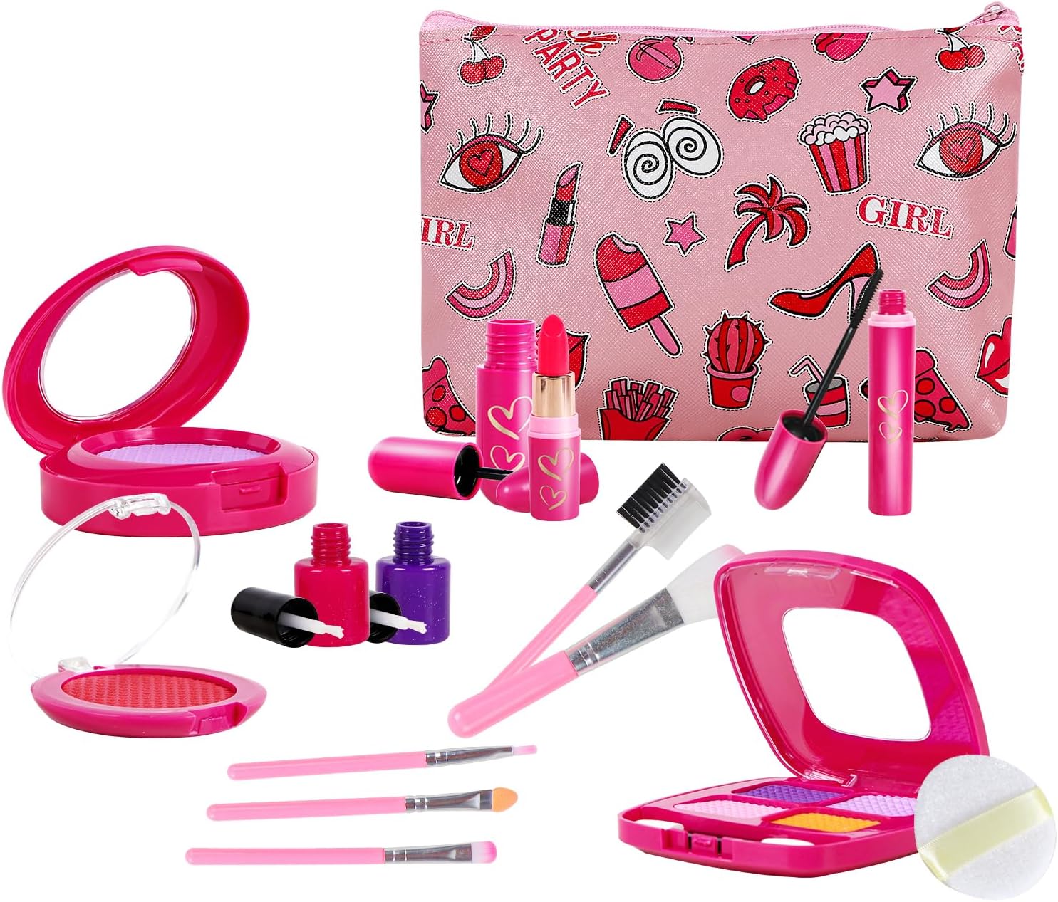 Girl Gifts Pretend Play Makeup Toys Beauty Set for Toddler Little Girls Age 3 4 5 6-8 Kids Your Princess Niece Granddaughter Birthday Valentine's Day Christmas (Fake Cosmetic 15pcs Kits)