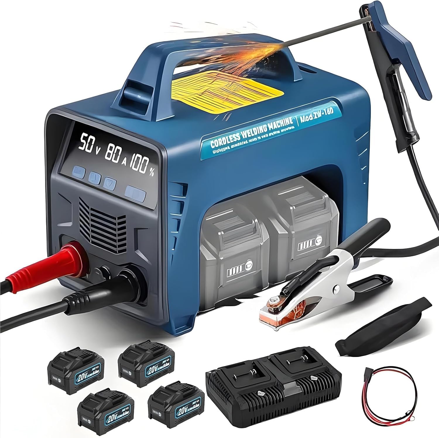 MMA ARC Stick Welder – Saldatrice portatile senza fili alimentata a batteria con 2 batterie da 6000 mAh, display LED, inverter IGBT digitale, avvio a caldo, forza d'arco, antiaderente