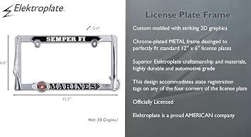 Elektroplate Marine Corps Semper Fi Premium 3D License Plate Frame Chrome