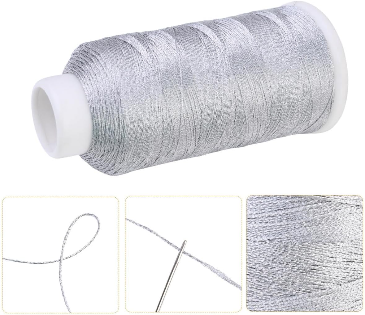 6 Strands Quilting Thread Nylon Sewing Thread with High Tensile Strength and Consistent Sewability for Dress Making and Carpet Use, Silver Single Spools