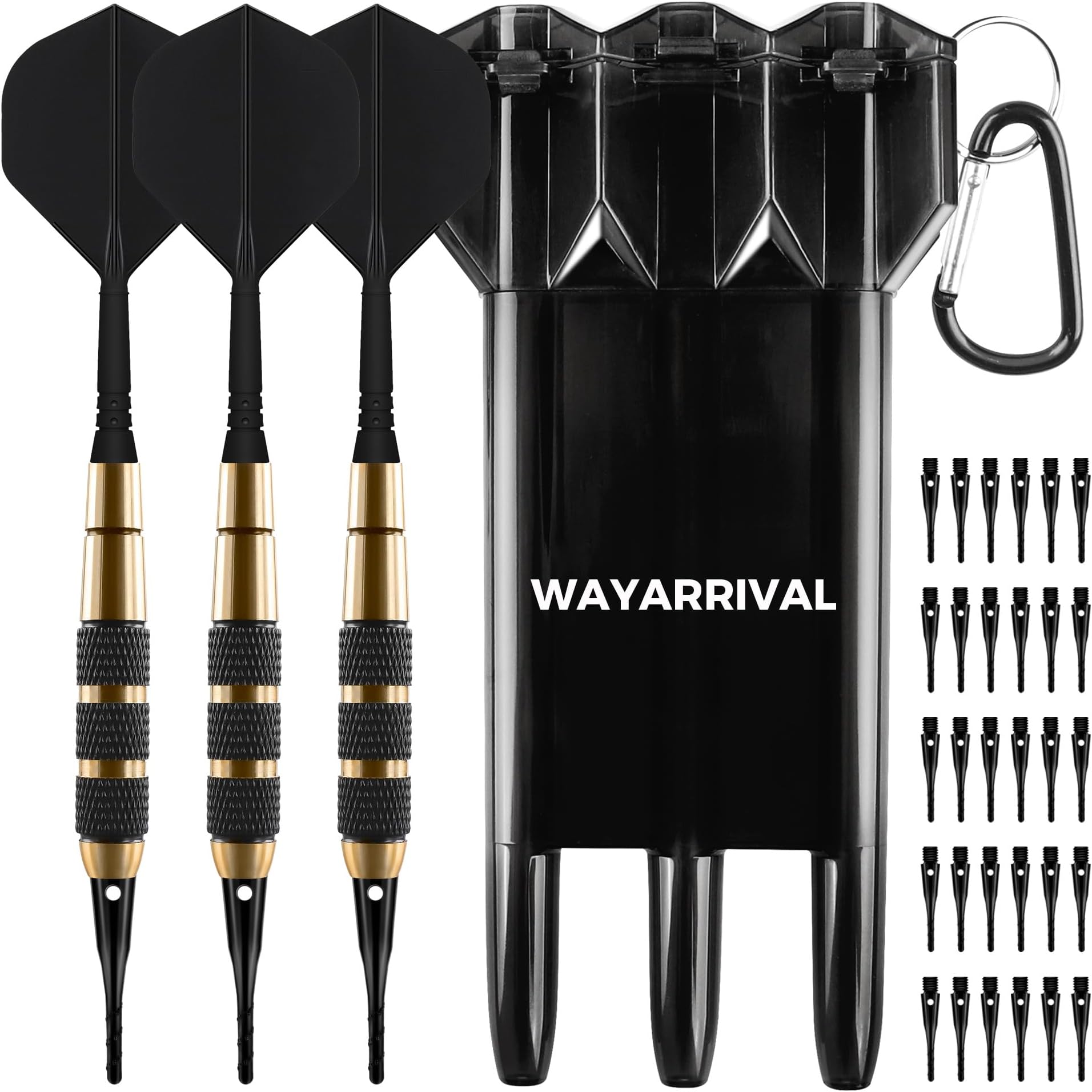 WayArrrival Soft Tip Darts Set, 3 x Soft Dart Darts, 1 Dart Case, 30 Soft Tips, 0.6 oz (16 g), Soft Darts, Arrows, Brass Darts, Integrated Darts, Electronic Darts, Dart Beginners