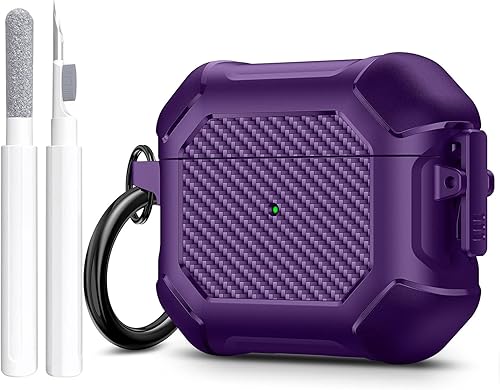 Maxjoy Funda para Airpods de 3 generación, clip de bloqueo seguro de fibra de carbono, cuerpo completo, a prueba de golpes, carcasa rígida