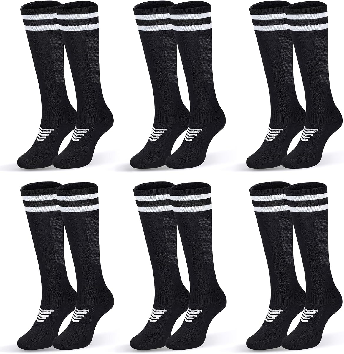 6 pares de calcetines de tubo hasta la rodilla elásticos de fútbol para niños, calcetines coloridos del equipo atlético de fútbol para niños y niñas