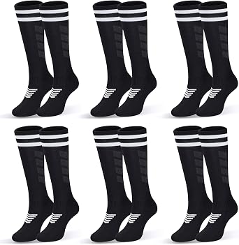 6 Pairs Kids Soccer Stretchy Knee High Tube Socks Colorful Football Athletic Team Socks for Boys Girls