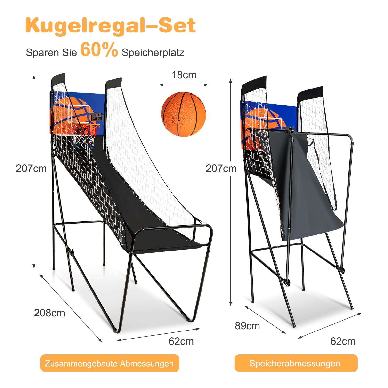 COSTWAY Basketballautomat klappbar, elektrischer Basketballständer mit 3 Basketbälle & Pumpe, Punktezähler, Arcade-Basketballspiel Schießmaschine für Indoor & Outdoor
