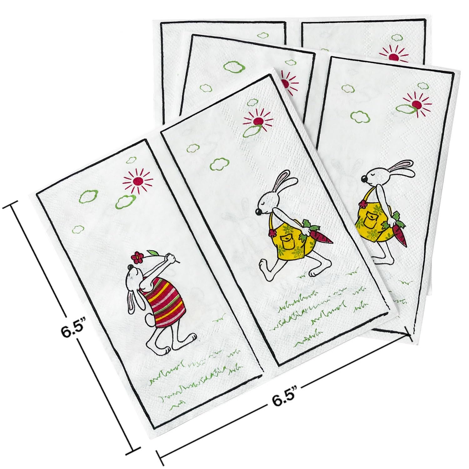 Servilletas Papel Conejo Rojo Amarillo Desechables Servilletas Decoupage Cocktail Cumpleaños 2 Capas Toilet Papel Higienico Decoración de Mesa para Bodas,Fiesta en el Jardín 30 Paquetes(33x33cm）