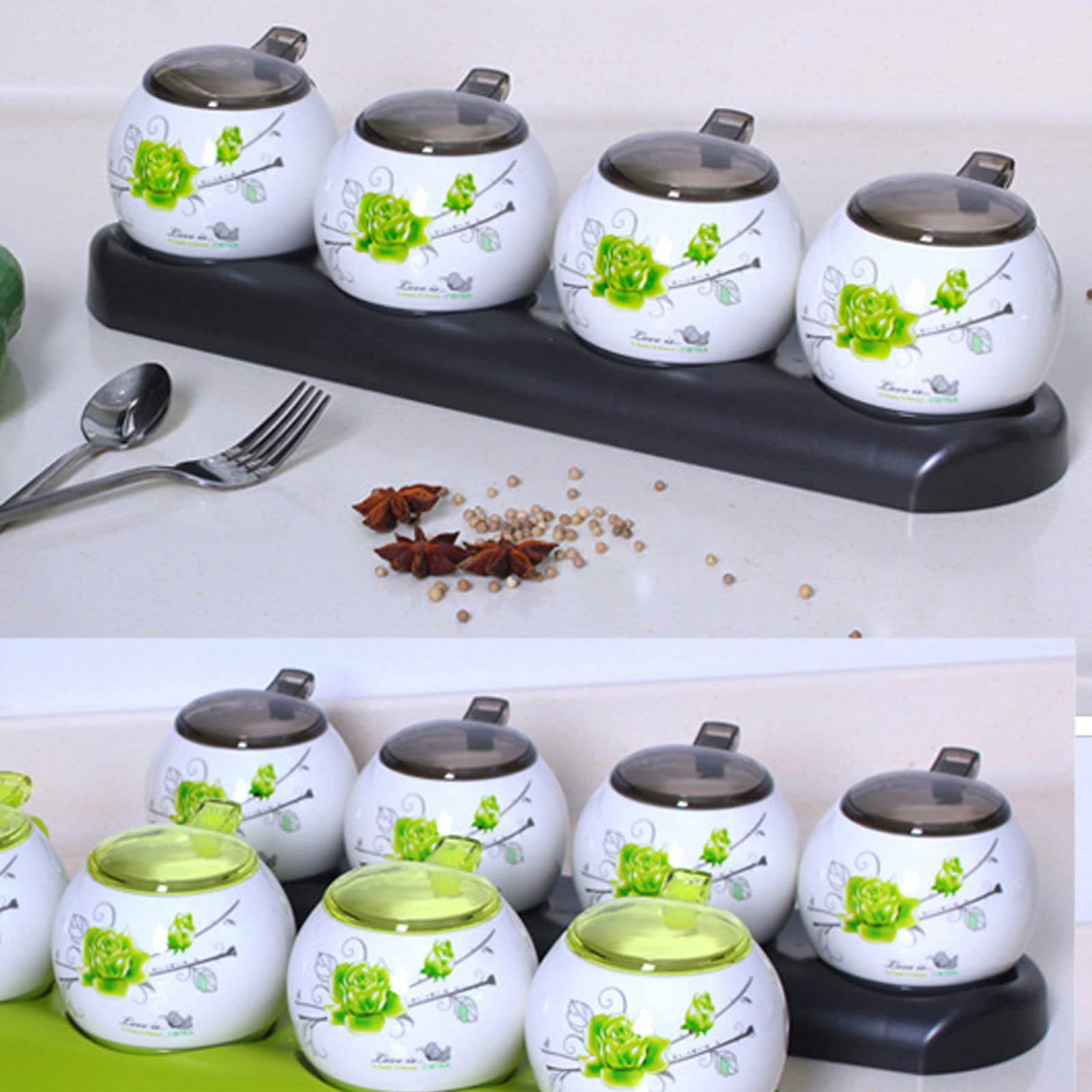 Tarro de especias de porcelana, azucarero, azucarero con tapa, botes de azúcar de café de cerámica, azucarero, tarro de especias de recipiente de azúcar, bote de condimento de salero-marrón-2 juegos (