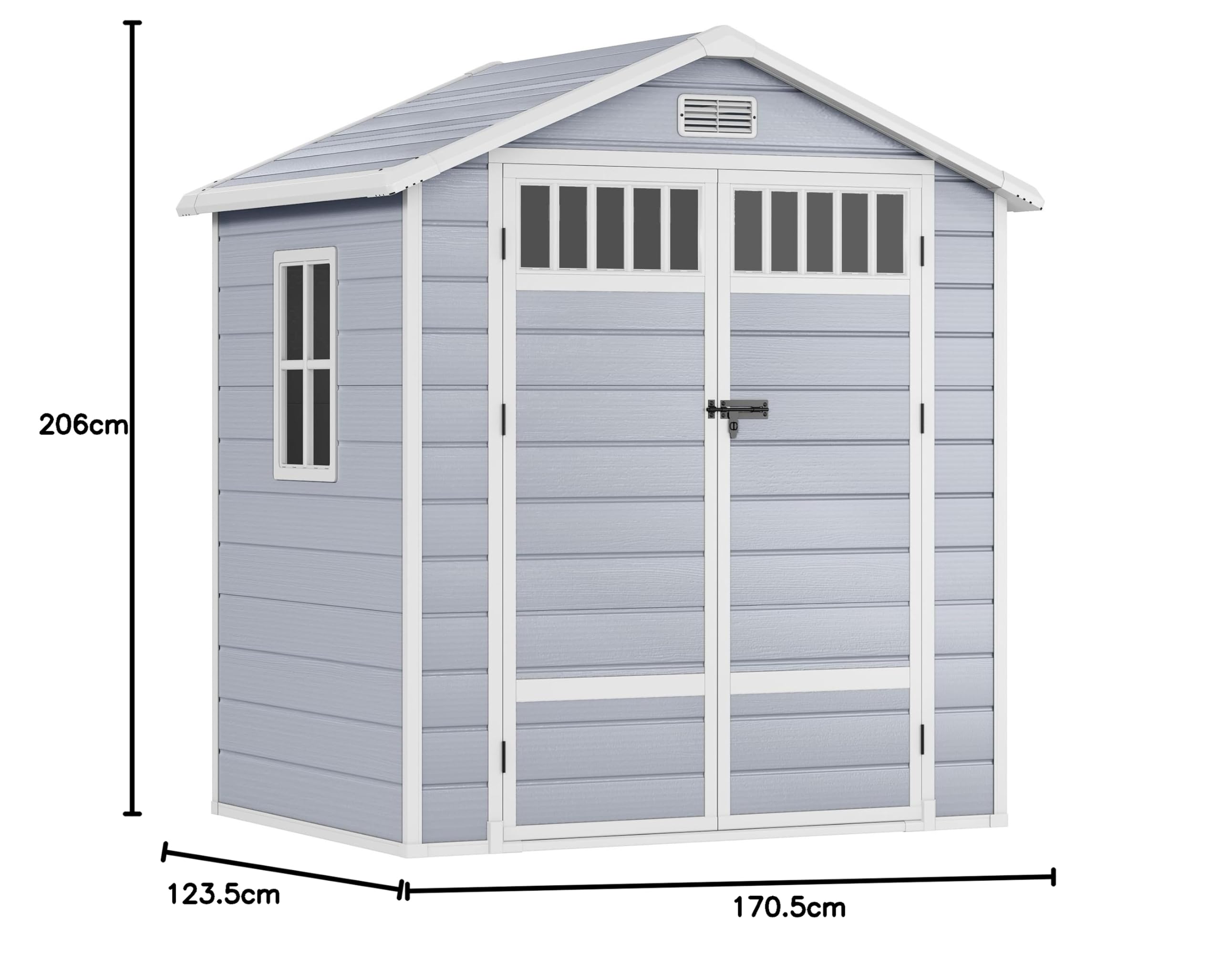 YITAHOME Kunststoff Gartenhaus(182x134x210cm) Kunstharz Aufbewahrungsschuppen für Fahrräder, Werkzeuge mit zaunartigen Seitenfenstern, abschließbarer Tür & Belüftung für Garten, Terrasse Rasen, Grau