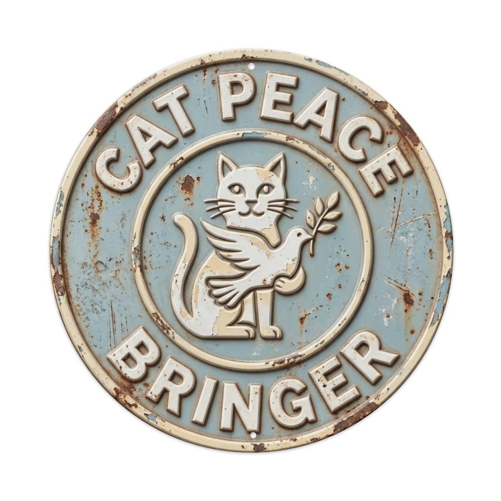 Cat Peace Bringer Purr Metal Tin Sign Plaque Wall Decor for Cafe, Club Bar, Office, Home Garden Round Metal Poster 8x8Inch