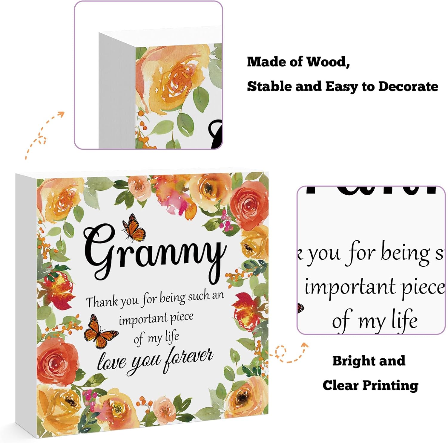 Gifts for Granny Birthday Gifts for Granny from Grandkids Engraved Wooden Block Sign Desk Table Decor Sign for Granny Thanksgiving Christmas Mothers Day Gifts for Granny Grandma - Image 3