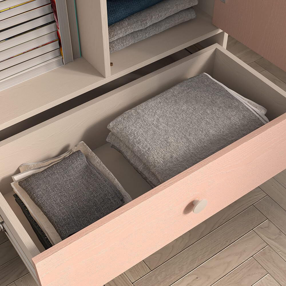 Lomadox Kinderzimmer Set 2-teilig in Sandbeige mit rosa, Kleiderschrank mit 2 Kleiderstangen Regal offen Softclose-Funktion fühlbare Holzstruktur