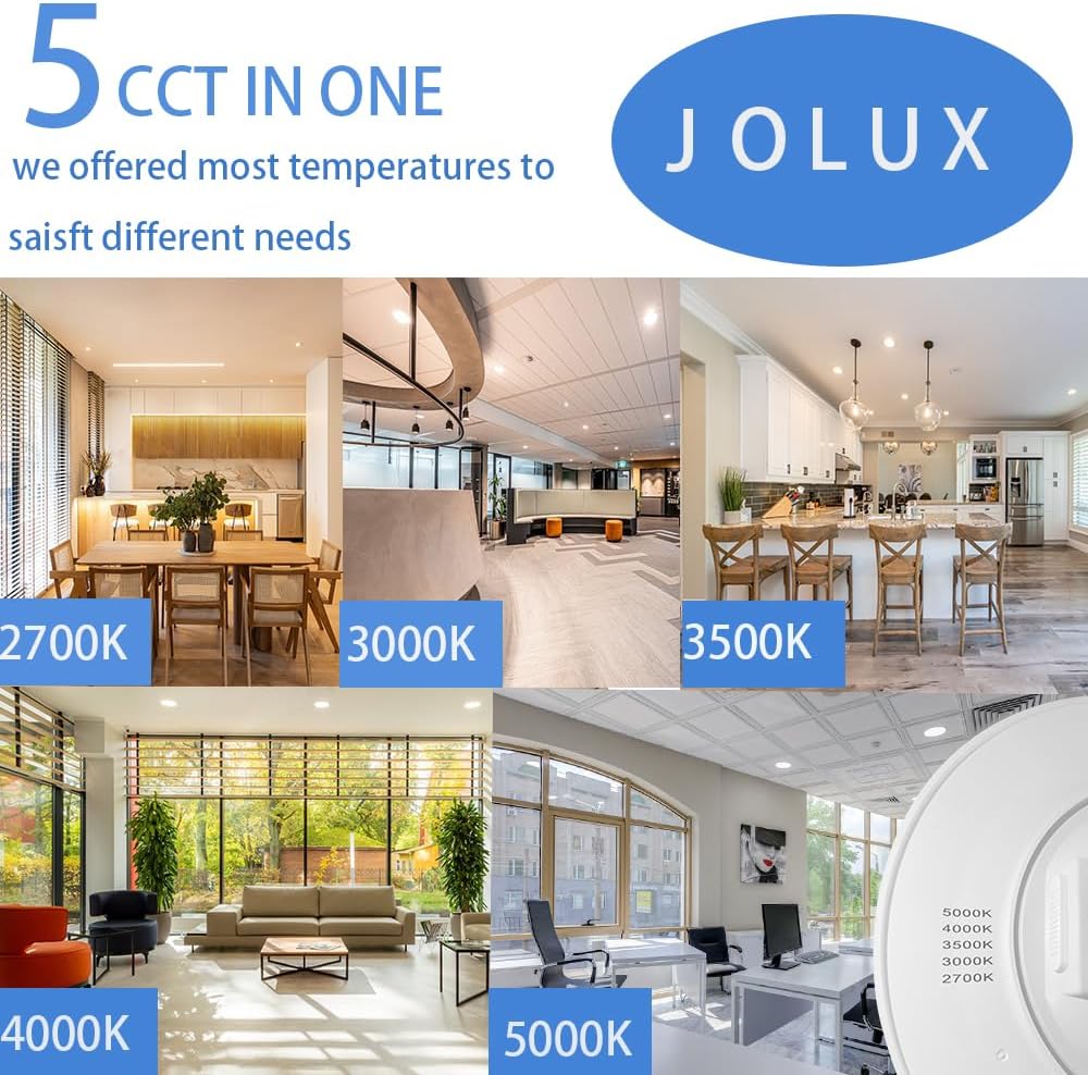 Jolux 4 Pack 5/6 Inch 5CCT LED Can Light Gimbal Retrofit Recessed Downlight, Adjustable Angle, Recessed Lighting CCTSelectable 2700K/3000K/3500K/4000K/5000K,12W=60W,800LM, Dimmable, E26 Base.