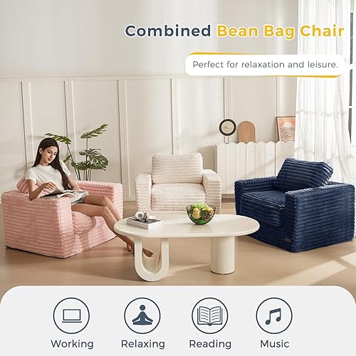 Miniatura 13 de MAXYOYO Puf gigante para adultos, sofá tapizado de suelo con almohadas y reposabrazos, puf grande de felpa, sofá para dormitorio, sala de estar,