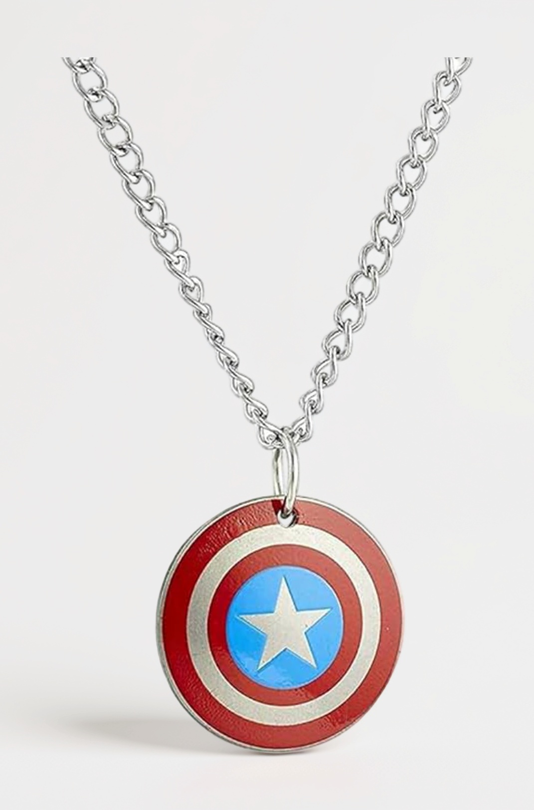 Captain America Pendant Chain for Men & Boys | Stainless Steel Silver Necklace | Marvel Avengers Shield Superhero Jewelry | Adjustable Superhero Accessory