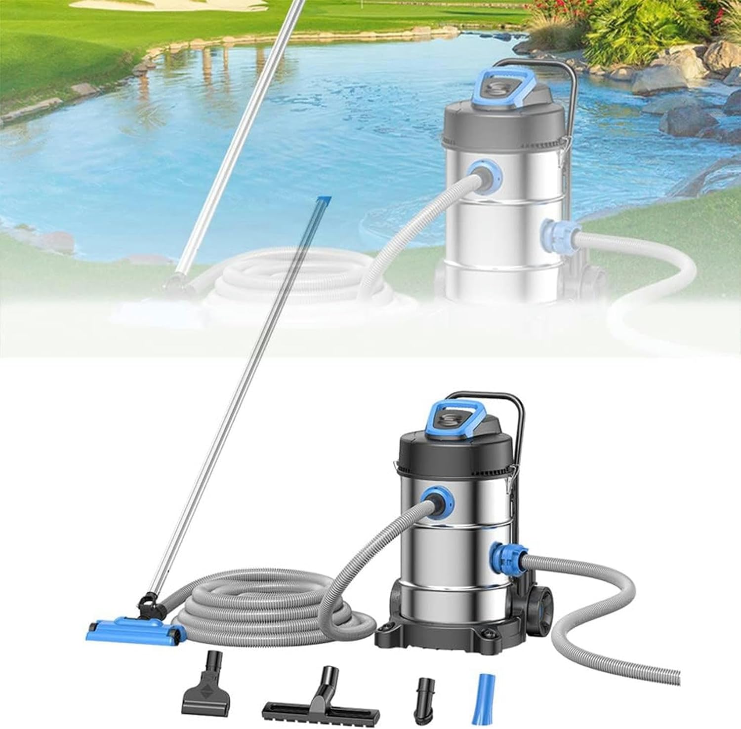 Subacuatic Vacuum Cleaner for Pool, Lower Suction Suction Machine 1700 W with A Suction Head and Wastewater Pipe, for Pond Spa Pool and Spa