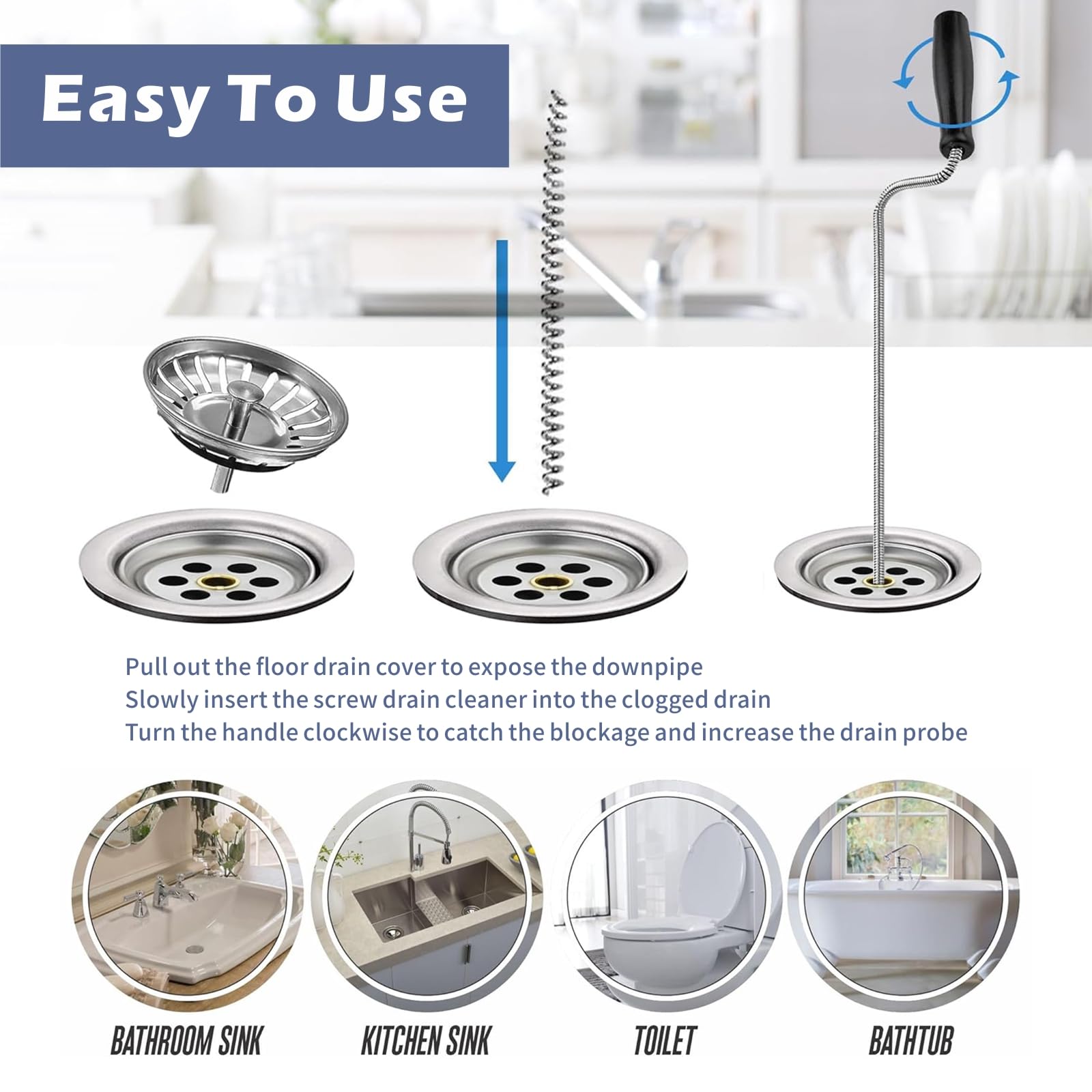 Lylxienty Drain Snake Unblocker Wire Tools Drain Unblocker Wire Rod Flexible Spring Cleaner Pipe Hair Removal Dirt Cleaning Tool Clog Remover for Sewer Bathroom Drainage,Kitchen Sinks,Toilet 3M - Image 4