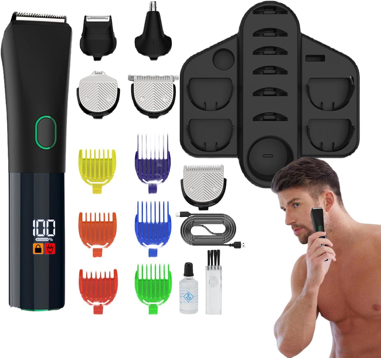 Mens Beard Trimmer, baardtrimmer voor mannen | Elektrische trimmer baardscheerschoeners voor mannen – USB -oplaadbare waterdichte verzorgingskit, elektrische scheerapparatuur voor neuooroorgezicht