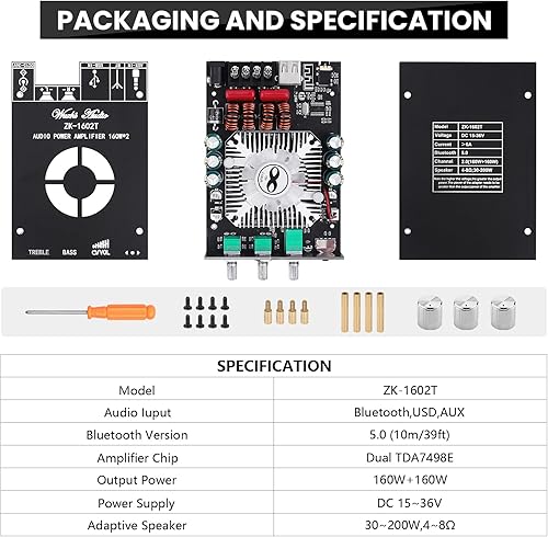 Miniatura 7 de ZK-1602T Bluetooth 5.0 amplificador de potencia para altavoces domésticos 2.0 canales 160W+160W estéreo mini amplificador módulo TDA7498E chip WTB,