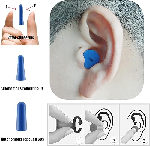 Vista 29 de Tapones para los oídos para cancelación de ruido para dormir, tapones para los oídos de espuma suave NRR de 33 dB más altos, auriculares de Naranja