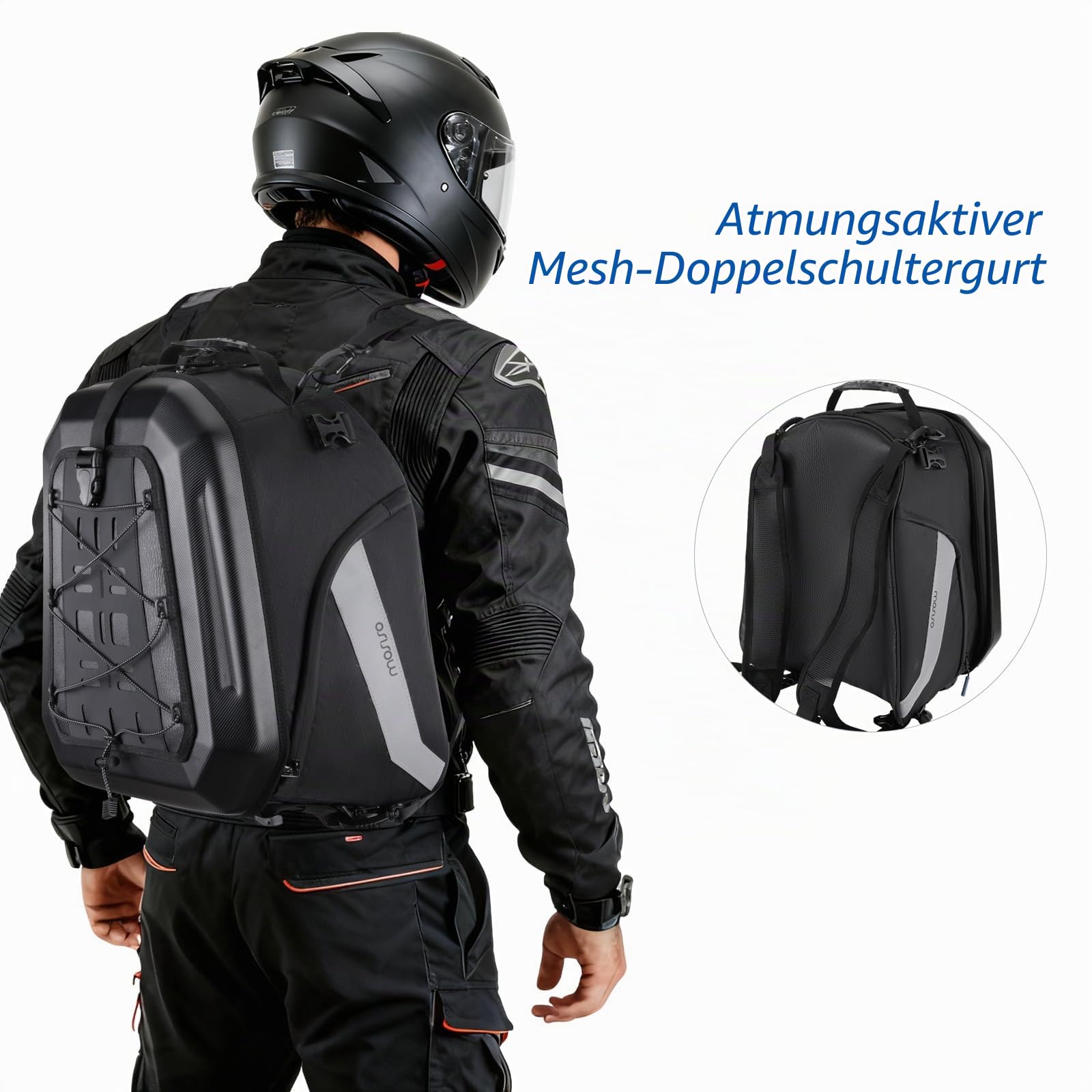 MOSISO Motorrad Hecktasche Cabrio Rucksack Motorräder Helmtaschen Erweiterbarem Fassungsvermögen 25L-35L, Motorrad Rücksitz Lagerung Gepäck Ausrüstung Tragetasche mit Griff&Reflexionsstreifen, Schwarz