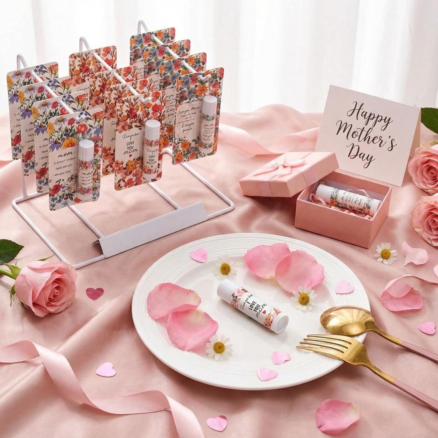 30 Pcs Mother's Day Church Gifts Bulk Lip Balm Gifts Thank You Cards Floral Love You Mom Mother's Day Party Favor Supplies Birthday Gift Idea for Her Mom Mama Grandma Women
