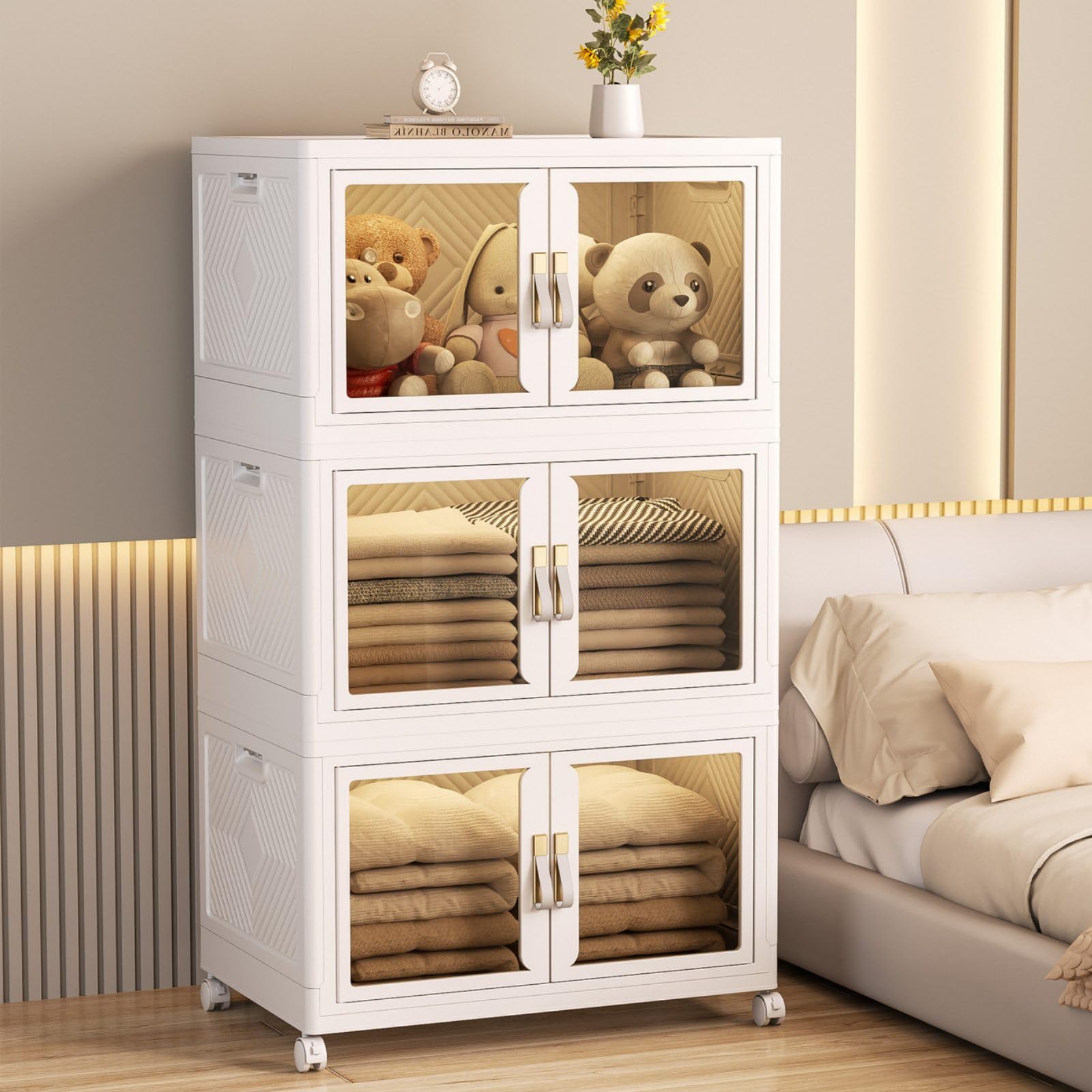 Amazon.com: White Stackable Storage Bins Open Front with Lids, 3