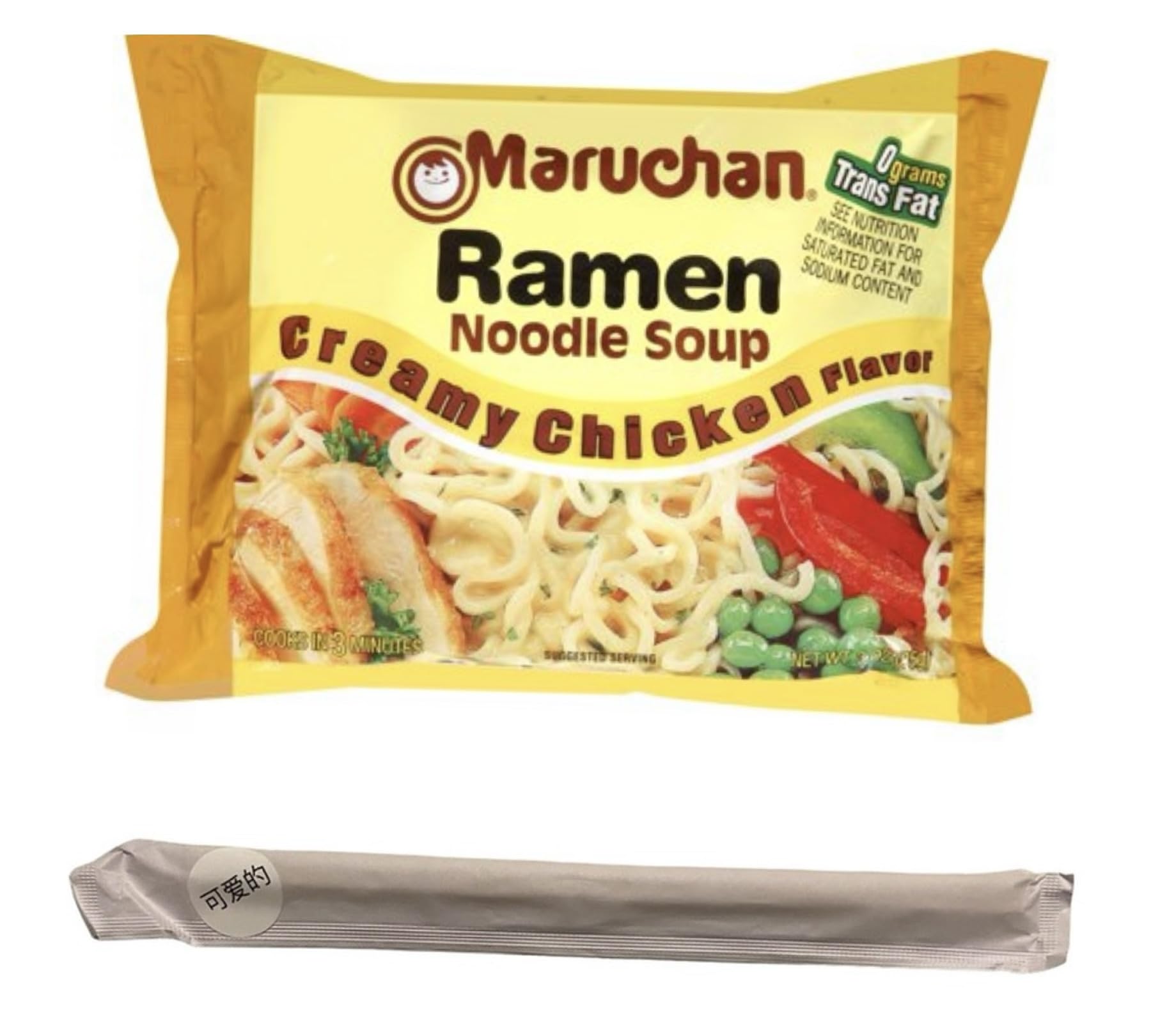 Ramen Noodle Soup (3 oz) Creamy Chicken, 12 Count, with set of Cutiepie Chopsticks Included and "Your Journey Isn't Over;" sticker