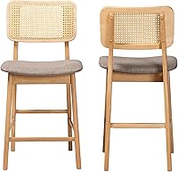 Vista 2 de Baxton Studio Dannon Taburetes de mostrador, juego de 2, grisroble naturalmarrón claro