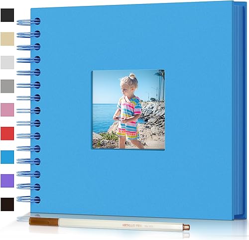 Popotop Álbum de fotos de papel de estraza de 8 x 8 pulgadas, de tapa dura, con ventana de imagen, libro de recuerdos en blanco personalizado para