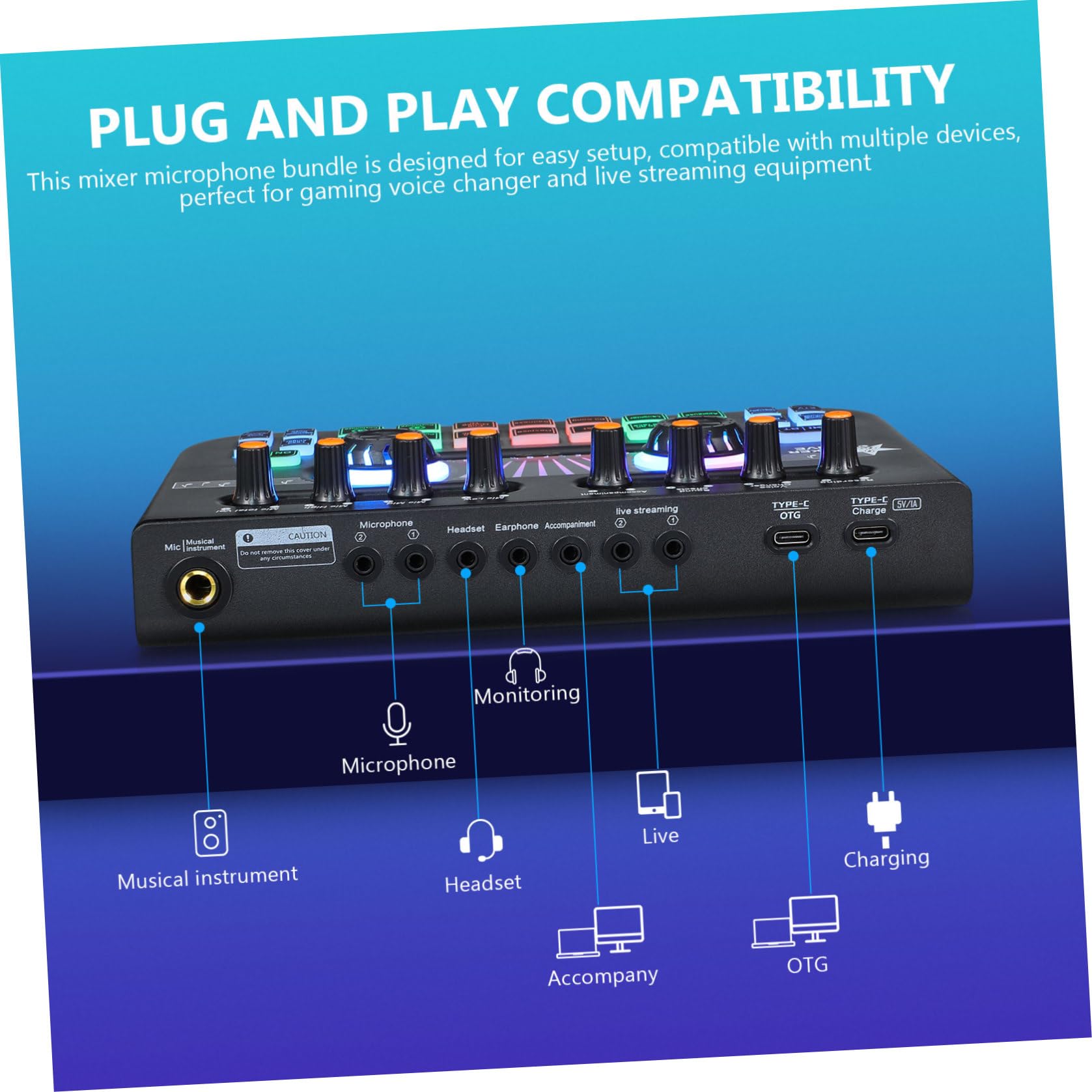 Beavorty Stimmverzerrer Mikrofon Audiomixer Mischpult mit Live Soundkarte Schwarz Metall/kunststoff Plug And Play für Karaoke und Gaming